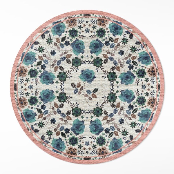 Covor rotund din vinil Flori pastelate brodate