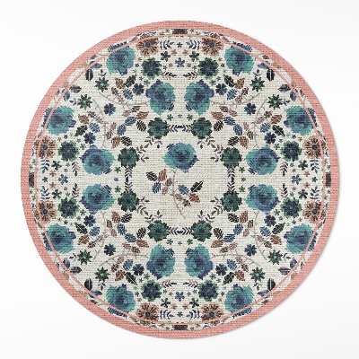 Covor rotund din vinil Flori pastelate brodate