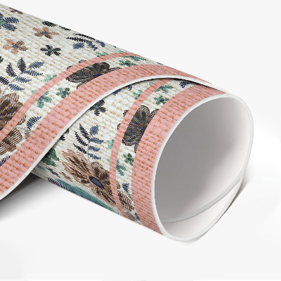 Covor rotund din vinil Flori pastelate brodate