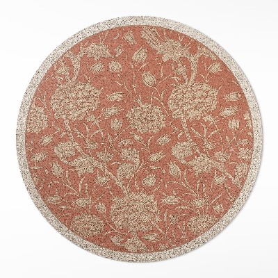 Covor rotund din vinil Flori vintage brodate