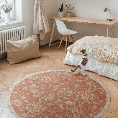 Covor rotund din vinil Flori vintage brodate