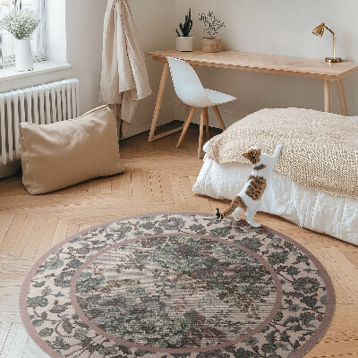 Covor rotund din vinil Flori ornamentale pe țesătură