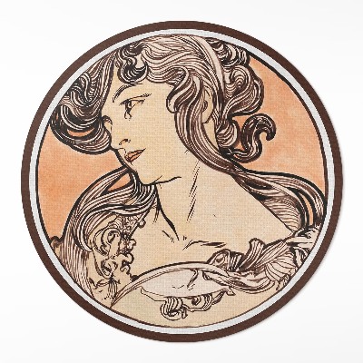 Covor rotund din vinil Portret de femeie de Alphonse Mucha