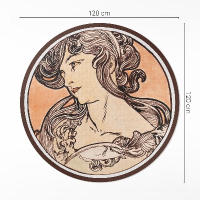 Covor rotund din vinil Portret de femeie de Alphonse Mucha