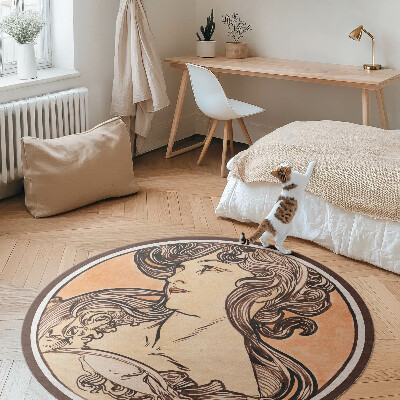 Covor rotund din vinil Portret de femeie de Alphonse Mucha