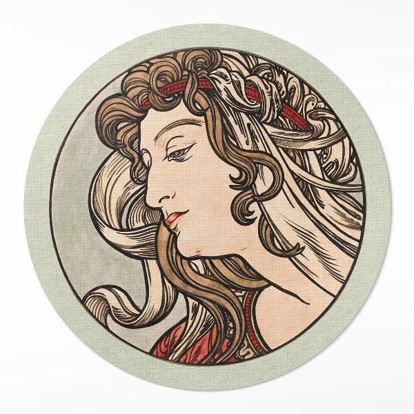 Covor rotund din vinil Portret de femeie de Alphonse Mucha