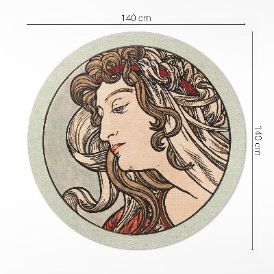 Covor rotund din vinil Portret de femeie de Alphonse Mucha