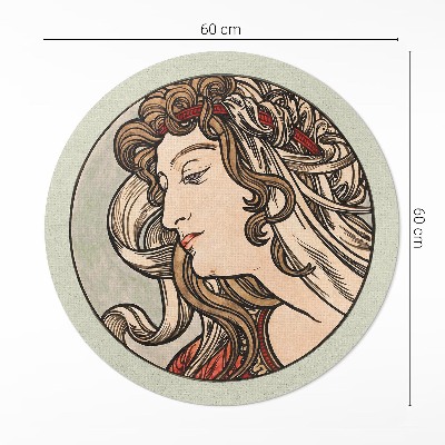Covor rotund din vinil Portret de femeie de Alphonse Mucha