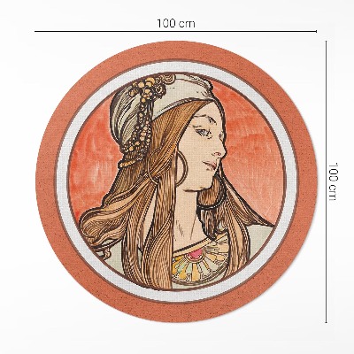 Covor rotund din vinil Femeie dintr-un vitraliu de Alphonse Mucha
