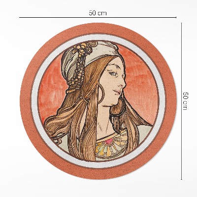 Covor rotund din vinil Femeie dintr-un vitraliu de Alphonse Mucha