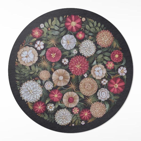 Covor rotund din vinil Imitație broderie câmp flori pajiște vintage