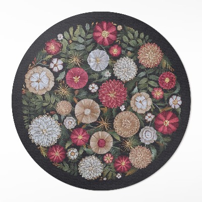 Covor rotund din vinil Imitație broderie câmp flori pajiște vintage