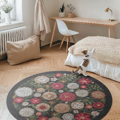 Covor rotund din vinil Imitație broderie câmp flori pajiște vintage