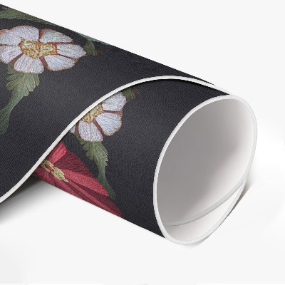 Covor rotund din vinil Imitație broderie câmp flori pajiște vintage