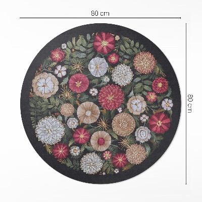 Covor rotund din vinil Imitație broderie câmp flori pajiște vintage