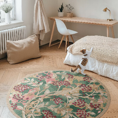 Covor rotund din vinil Grafic de plante de epocă flori și frunze