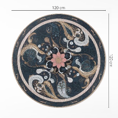 Covor rotund din vinil Forme abstracte și flori în stil vintage