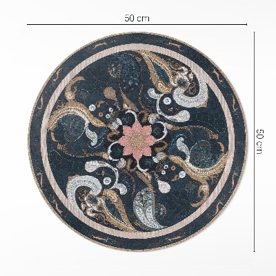 Covor rotund din vinil Forme abstracte și flori în stil vintage