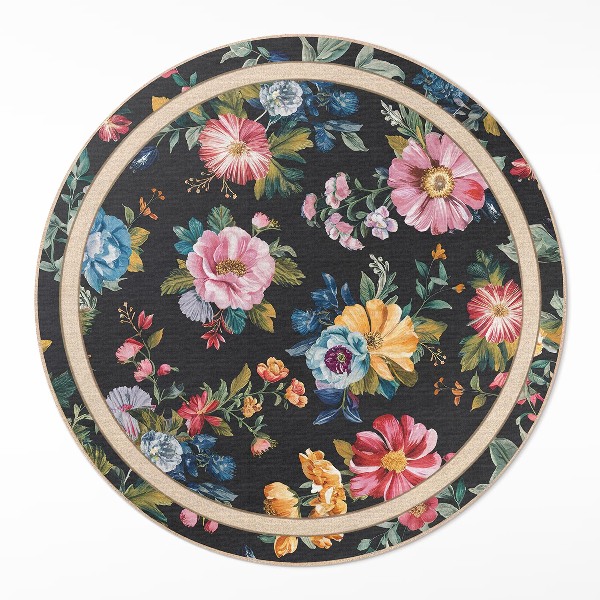 Covor rotund din vinil Pajiște de câmp cu flori bogat colorate vintage