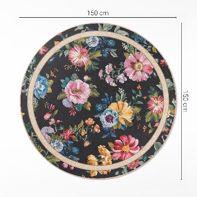 Covor rotund din vinil Pajiște de câmp cu flori bogat colorate vintage