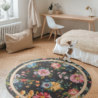 Covor rotund din vinil Pajiște de câmp cu flori bogat colorate vintage
