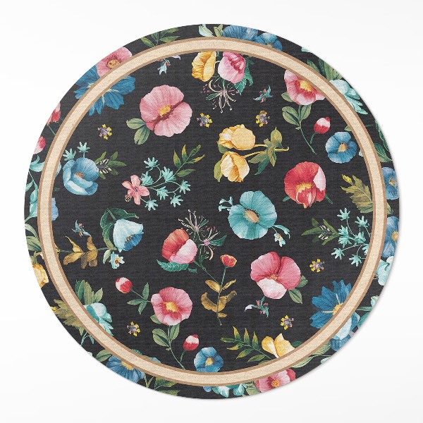 Covor rotund din vinil Pajiște cu flori colorate delicate de câmp vintage