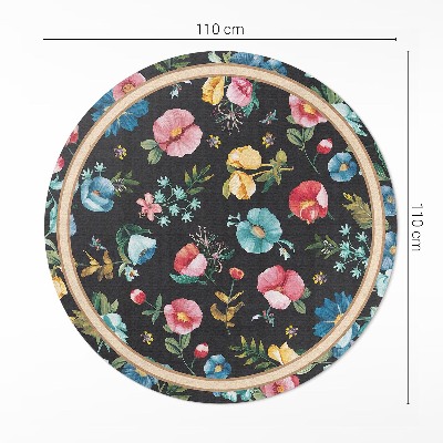 Covor rotund din vinil Pajiște cu flori colorate delicate de câmp vintage