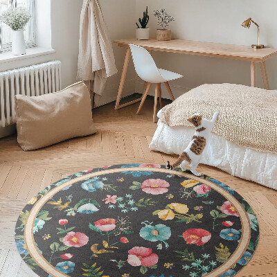 Covor rotund din vinil Pajiște cu flori colorate delicate de câmp vintage