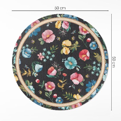 Covor rotund din vinil Pajiște cu flori colorate delicate de câmp vintage