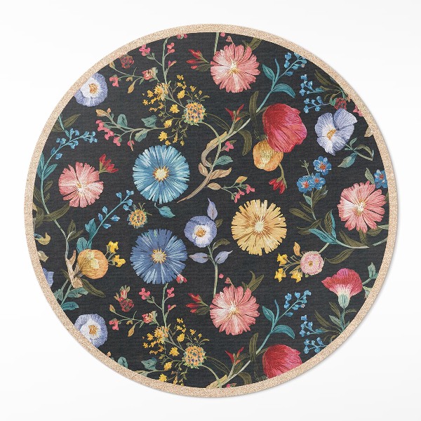 Covor rotund din vinil Flori colorate și delicate de câmp vintage