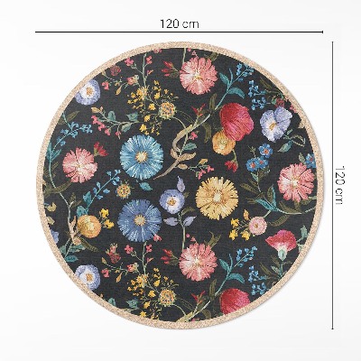 Covor rotund din vinil Flori colorate și delicate de câmp vintage