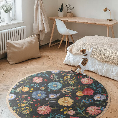 Covor rotund din vinil Flori colorate și delicate de câmp vintage