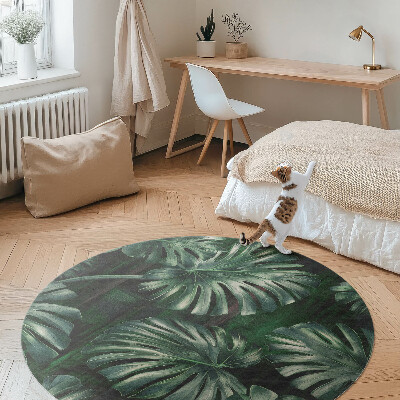 Covor rotund din vinil Frunze de monstera tropicală