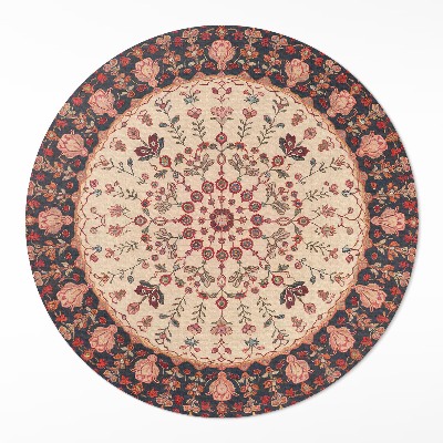 Covor rotund din vinil Mandala în stil persan motiv floral vintage