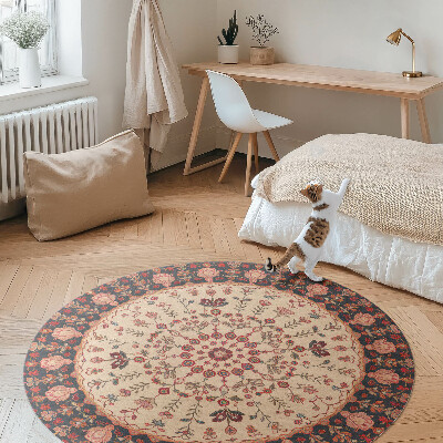 Covor rotund din vinil Mandala în stil persan motiv floral vintage