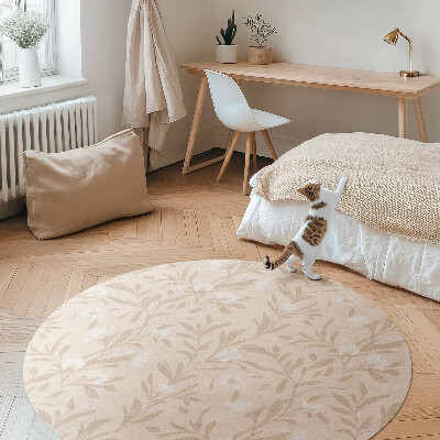 Covor rotund din vinil Model subtil de frunze delicate și flori boho