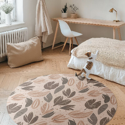 Covor rotund din vinil Ilustrație de frunze boho în stil delicat