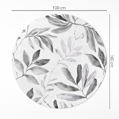 Covor rotund din vinil Acuarelă monocromă frunze delicate