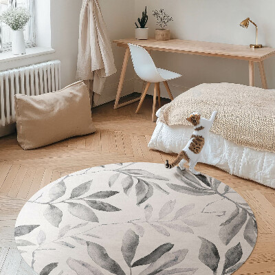 Covor rotund din vinil Acuarelă monocromă frunze delicate