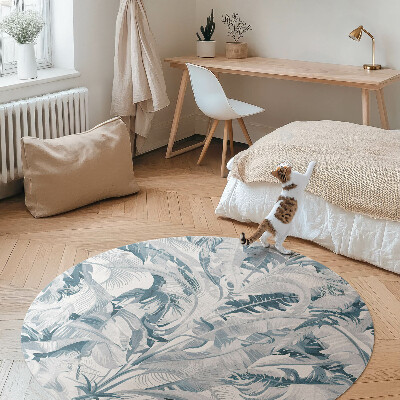 Covor rotund din vinil Frunze elegante glamour plante albastre