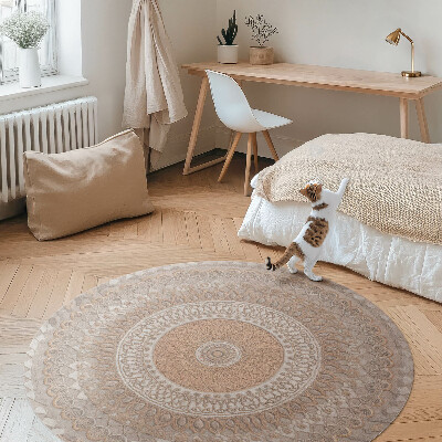 Covor rotund din vinil Mandala împletită, ornament macrame boho