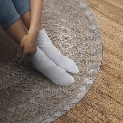 Covor rotund din vinil Mandala împletită, ornament macrame boho
