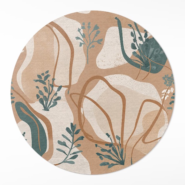 Covor rotund din vinil Plante boho pictate și pete abstracte