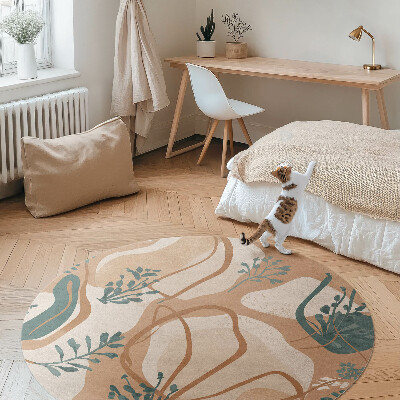 Covor rotund din vinil Plante boho pictate și pete abstracte