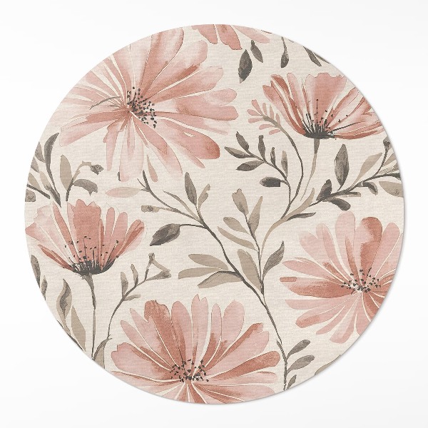 Covor rotund din vinil Frumoase flori decorative delicate acuarelă