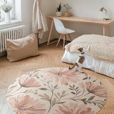 Covor rotund din vinil Frumoase flori decorative delicate acuarelă