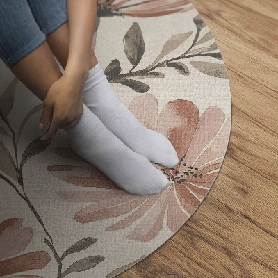 Covor rotund din vinil Frumoase flori decorative delicate acuarelă
