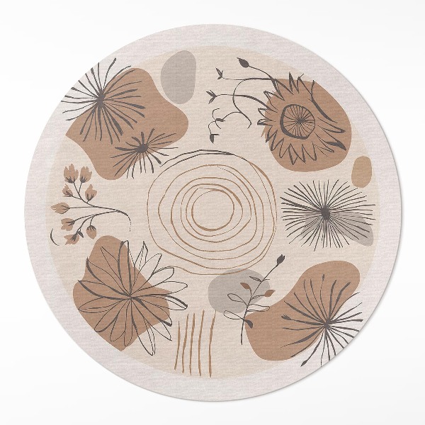 Covor rotund din vinil Linii pătate și plante model abstract boho
