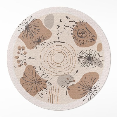 Covor rotund din vinil Linii pătate și plante model abstract boho