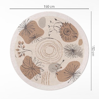 Covor rotund din vinil Linii pătate și plante model abstract boho